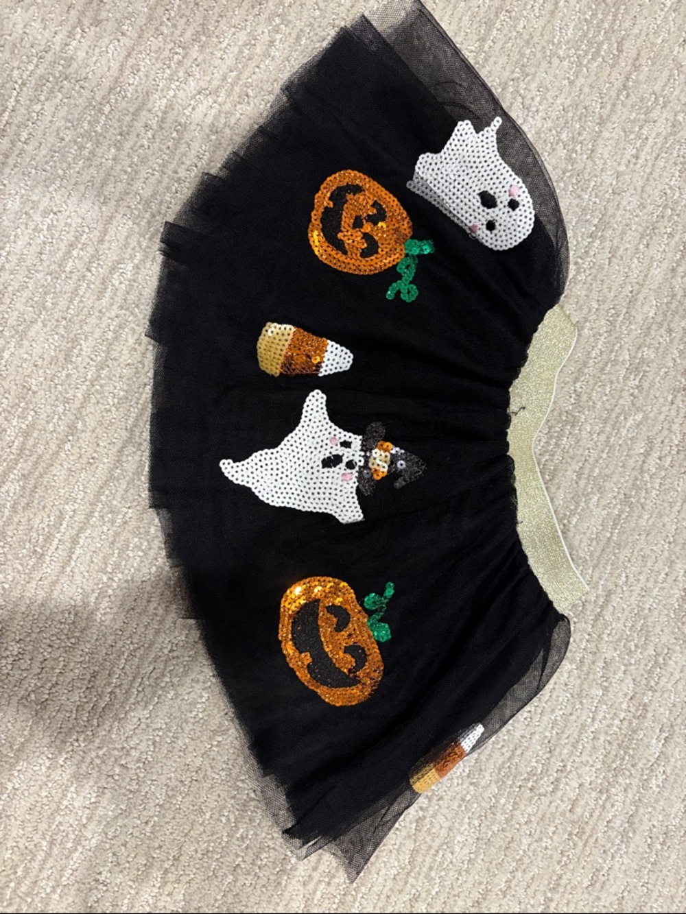 Mud Pie Black Tulle Halloween Tutu with Sequin Ghost and Pumpkin Accents